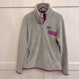 Patagonia Re-Tool Snap-T Fleece Pullover Sweatshirt Fuzzy Grey Purple XL